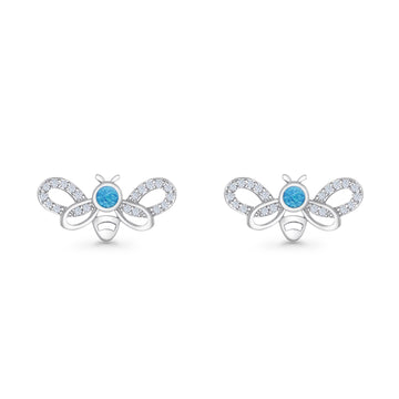 Bee Butterfly Stud Earring Lab Created Blue Opal Push Back 925 Sterling Silver Wholesale